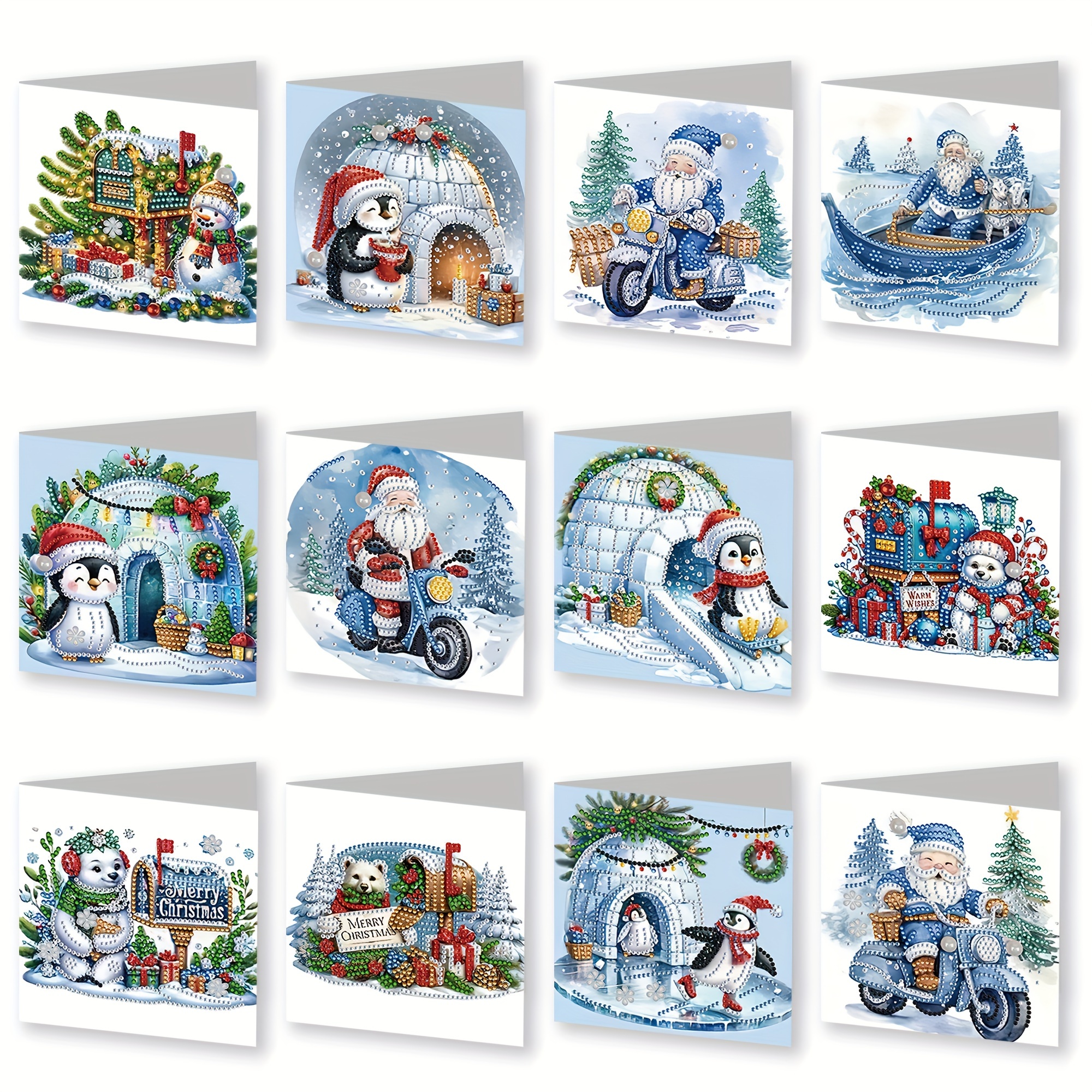 Image of 12pcs Diamond Painting Greeting Card Set For Christmas, Wishes, A Thoughtful Gift For The Holiday