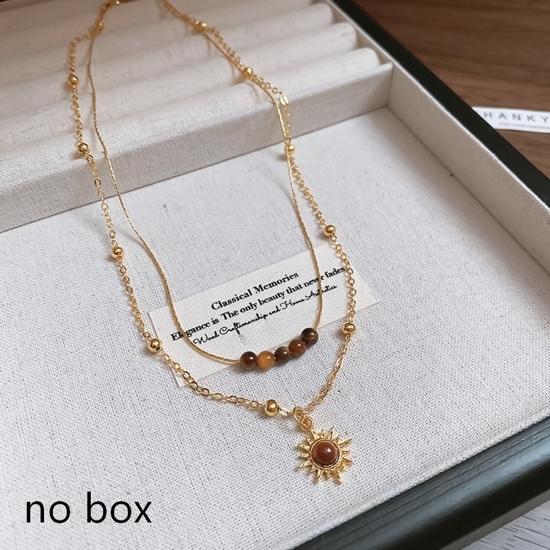 TEMU Collar de 1 pieza para mujer, elegante y , de múltiples capas, con colgante de sol de cuentas en marrón , para uso diario, banquetes, festivales