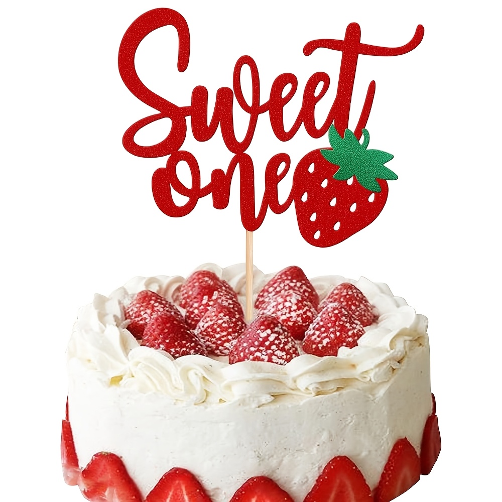 1pc Red Glitter Sweet 1 1st Birthday Cake Topper Strawberry Fruit Theme Cake Pick For Baby Shower Birthday Party Dessert Cake Decor Supplies