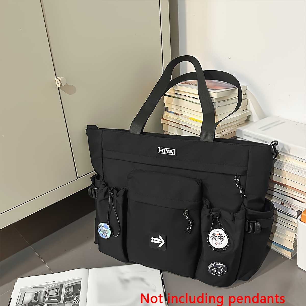 TEMU Crossbody Bag Neutral Korean Style Workwear Casual Versatile Shoulder Bag Large Capacity Functional Commuter School Handbag Drawstring Travel