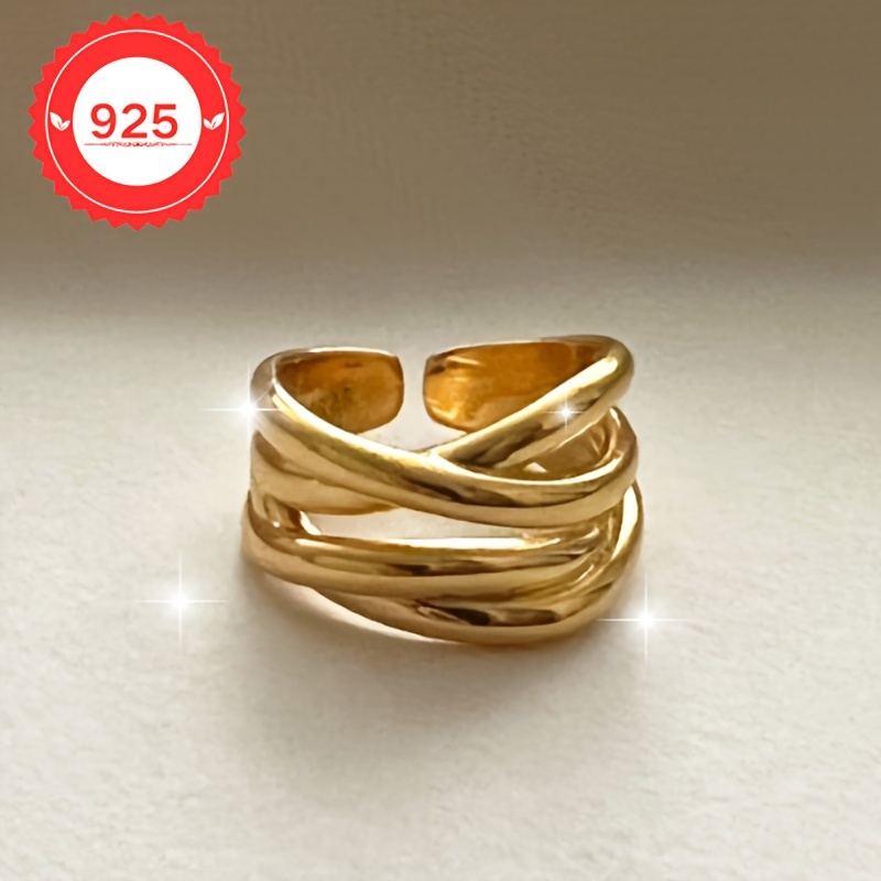 S925 Silver Layered Wrap Open Adjustable Ring