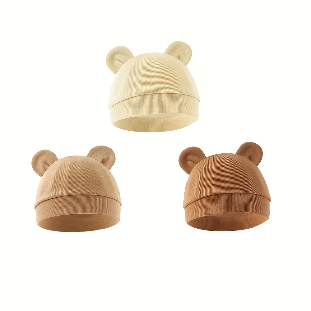 3pcs Set Of Bear Ear Hats Newborn Cap Spring Summer Autumn Thin Knit Beanie Single Layer Hat