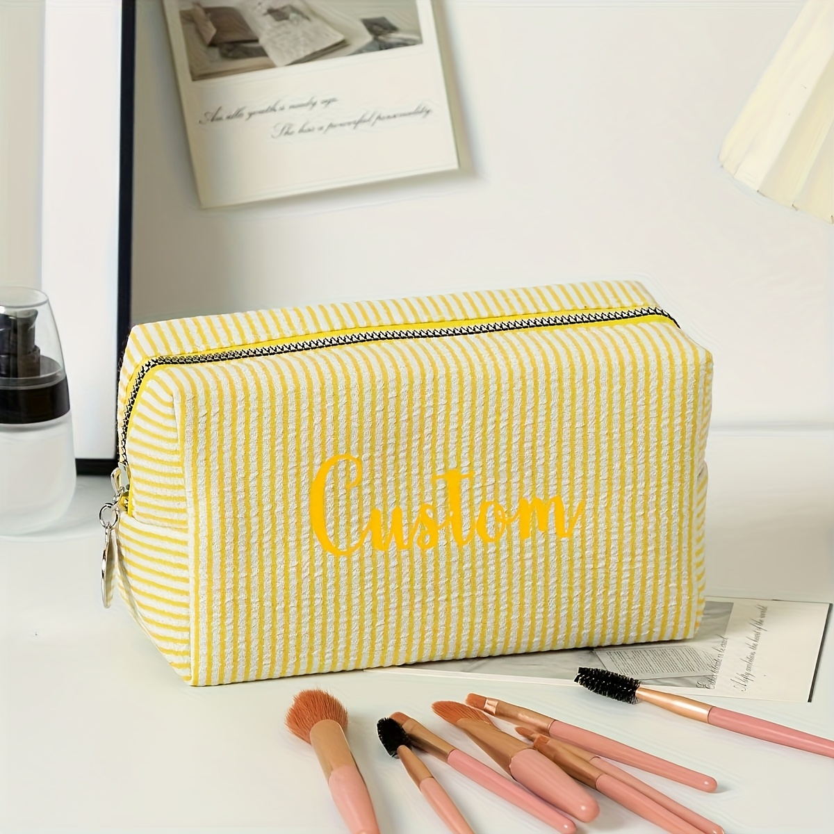 TEMU Customized Makeup Bag, Girls' Makeup Bag, Large Capacity Makeup Bag, Bridesmaid Mixed Gift, Makeup Storage Box, Makeup Bag, Embroidered Makeup