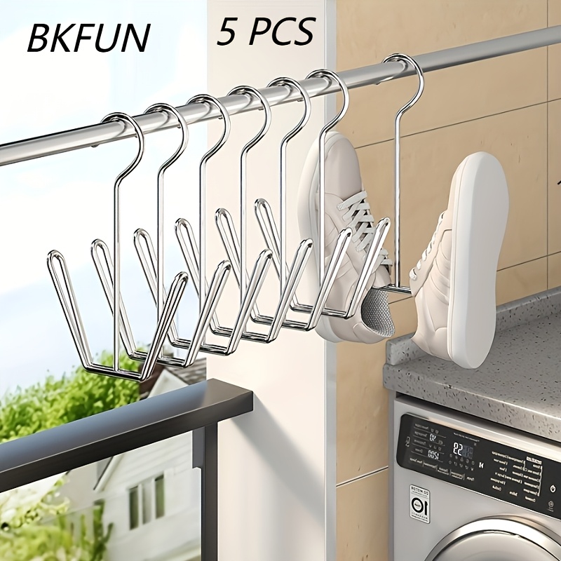 TEMU Lot de 2/5 étagères à chaussures BKFUN en acier inoxydable, organisateur de cintres à chaussures en métal, crochet de rangement pour séchage de