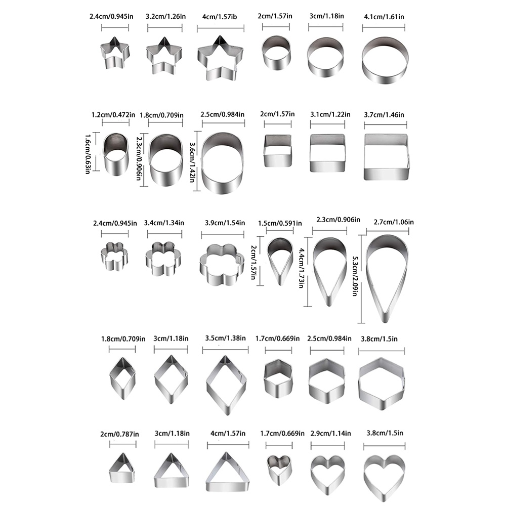 E-shop 30 Mini-Formen Set mit Box, Geometrische Keksformen Stern, Blume, Hexagon, Kreis, Herz, Quadrat, Dreieck, Oval, Diamant, Regentropfen Formen