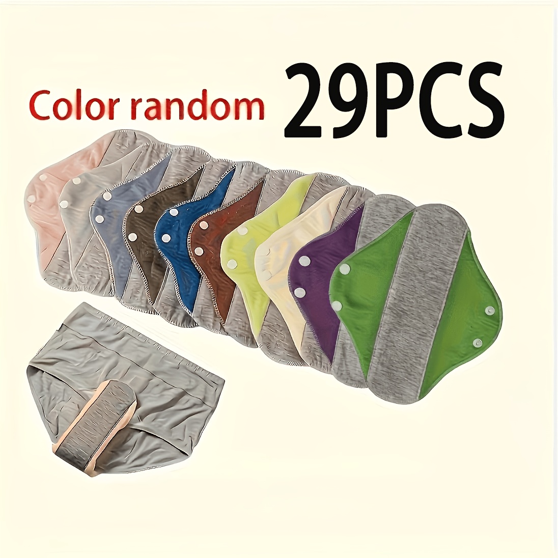 Image of Random Colors 29pcs Washable Care Panty Liners For Women And The Elderly, Daily And Nighttime Comfortable Fitted Soft Large Reusable For Day And Night Use