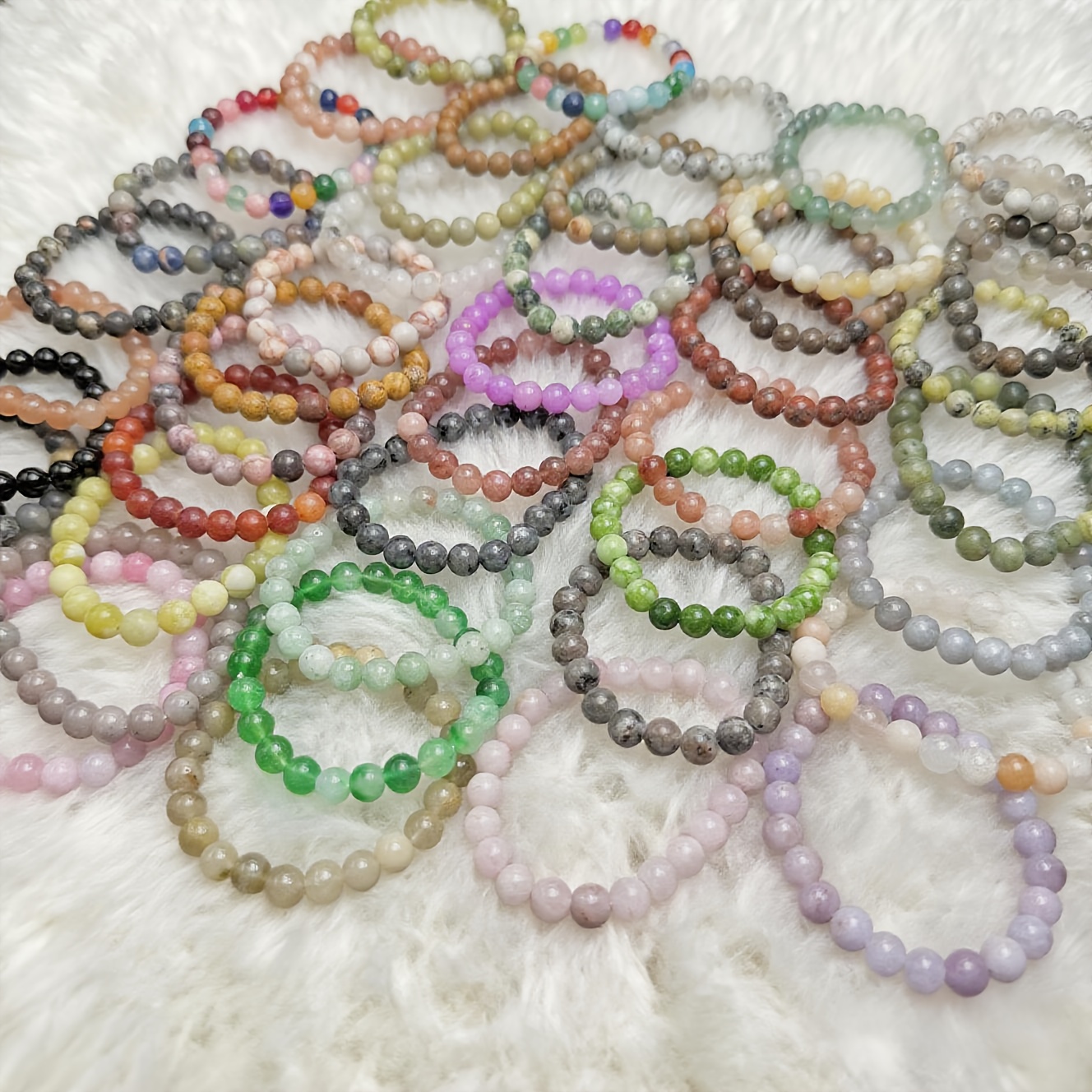 20pcs Assorted Natural Stone Bead Elastic Bracelet Set, Gift Set