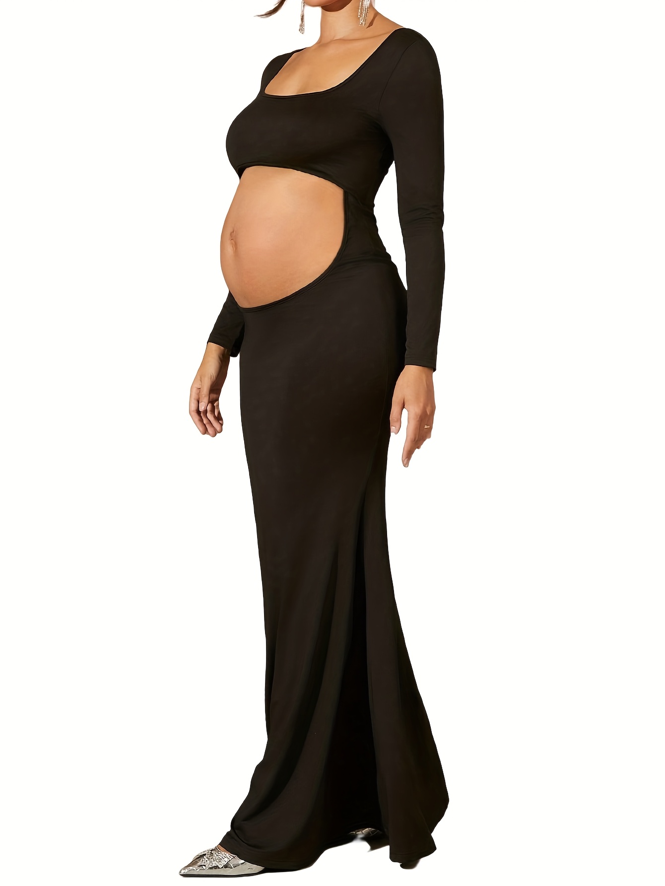 a long sleeved maternity dress a belly cutout perfect photo - Temu Oman