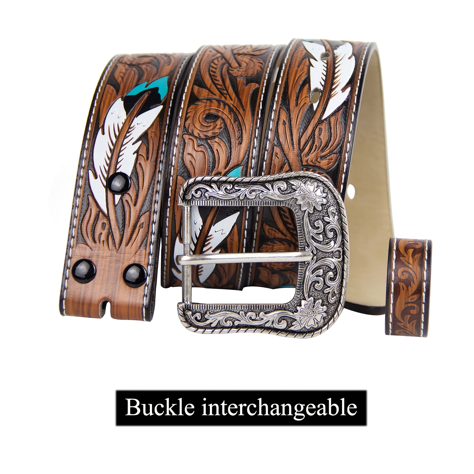western belts women mens cowgirl cowboy brown turquoise - Temu display picture 2