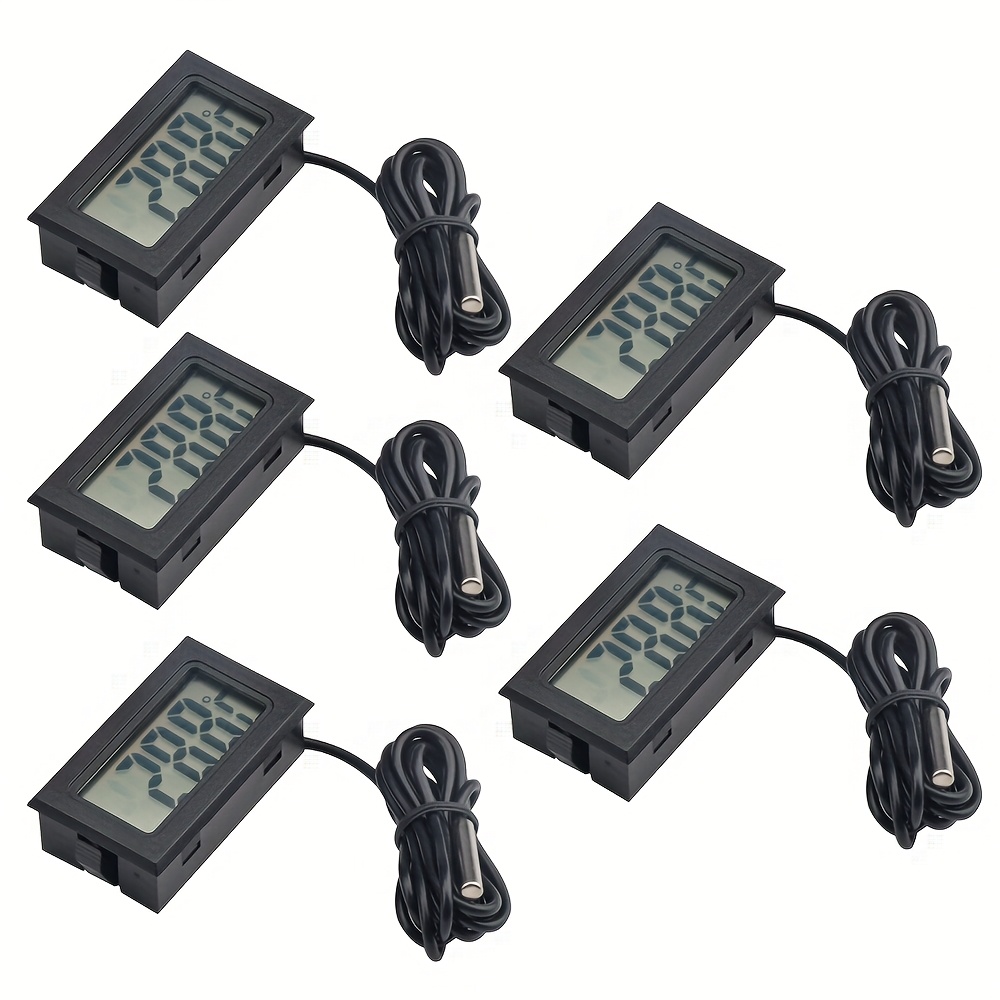 TEMU 5pcs Multi Functional Fy-10 Micro Lcd Embedded Temperature Gauge - Temperature Tester Detector - Professional Temperature Sensor - Suitable For Indoor And Outdoor - Black