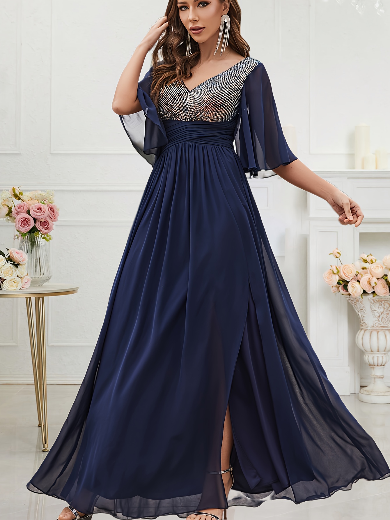 elegante vestido largo chiffón cuello Temu Spain