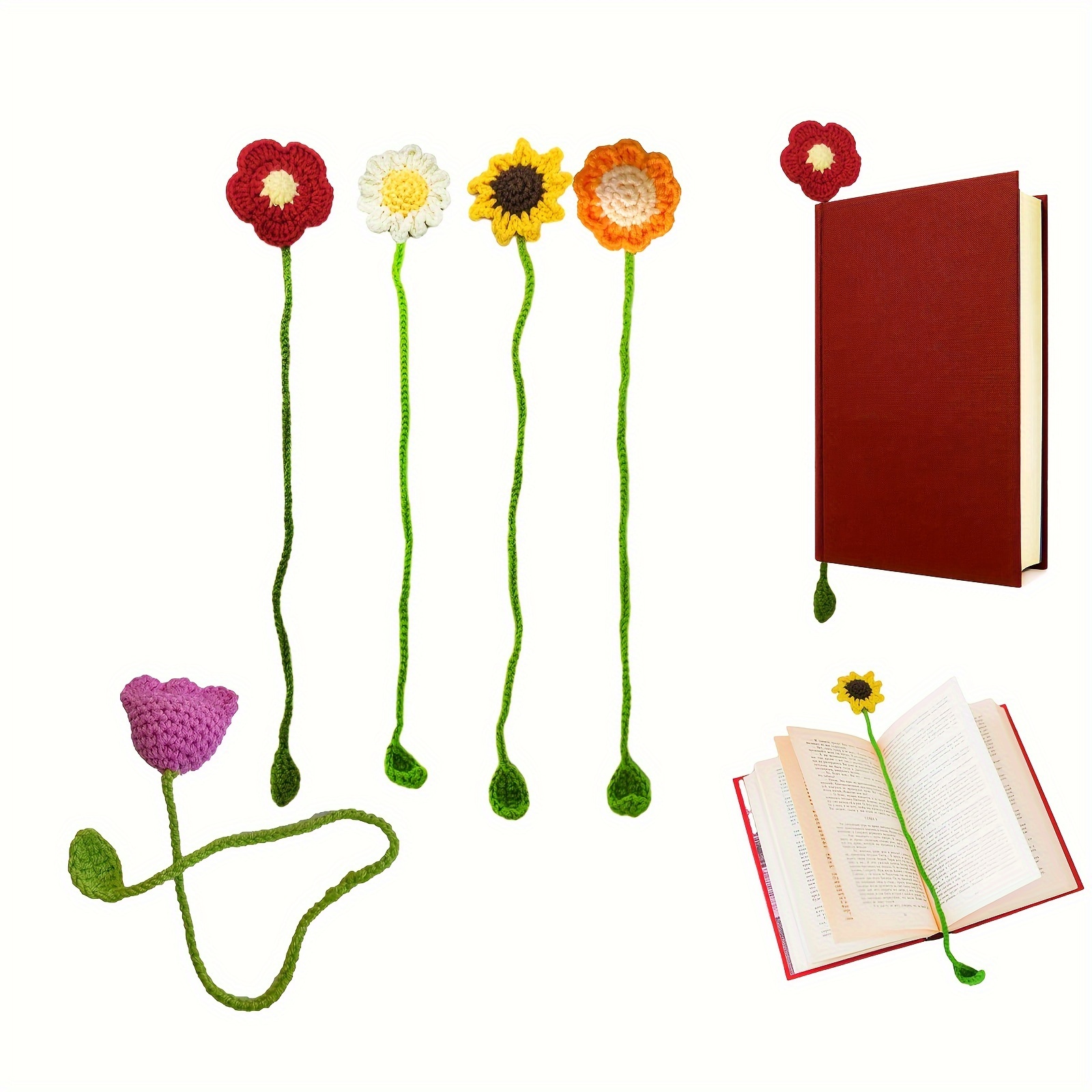 

1pc/5pcs Handmade Sunflower Bookmarks, Crochet Flower Bookmarks Personalized Handmade Daisy Gift For Book Lover, Teacher, Curtain Straps, Car Ornaments