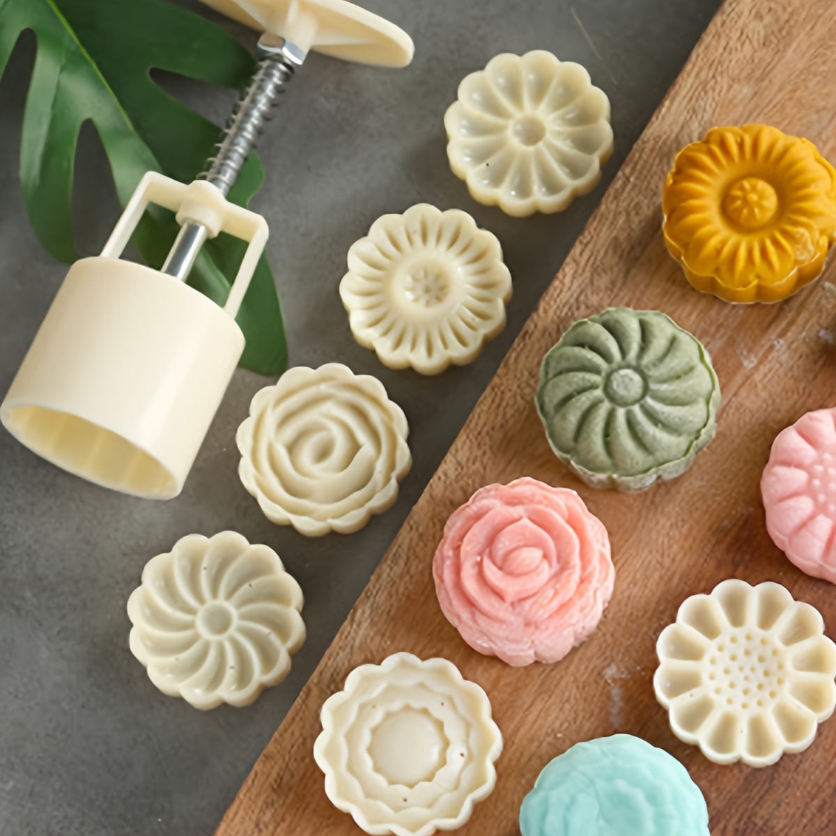 

Set, Moon Cake Mold, Including 1pc Mold And 6 Stamps, Diy Hand Press Cookie Stamps, Moon Cake Maker, Mid Autumn Festival Pastry Tools, Baking Tools, Kitchen Gadgets, Kitchen Accessories