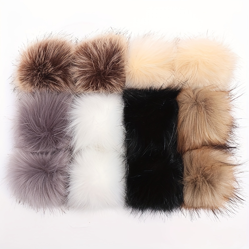 

12pcs Color Fur Pom Poms With Loops, 3.94" - Diy Crafts, Detachable Knitting Accessories For Hats, Shoes, Scarves, Gloves, Bags & Keychains, Fluffy, Knitting Accessories