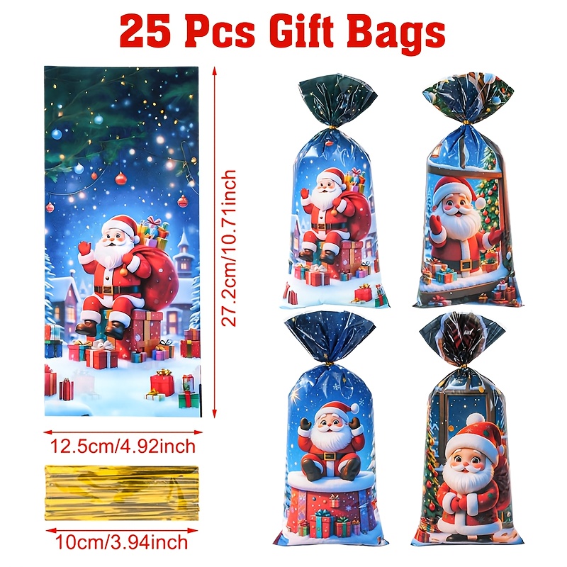 Image of 25/50pcs, Merry Christmas Gift Bag, 12.5 X 27.2cm, Santa Claus Design Plastic Handbags, Merry Christmas Decoration For Home, Noel Navidad, New Year Gifts, Xmas Decor, Winter Theme Party Gift Bag