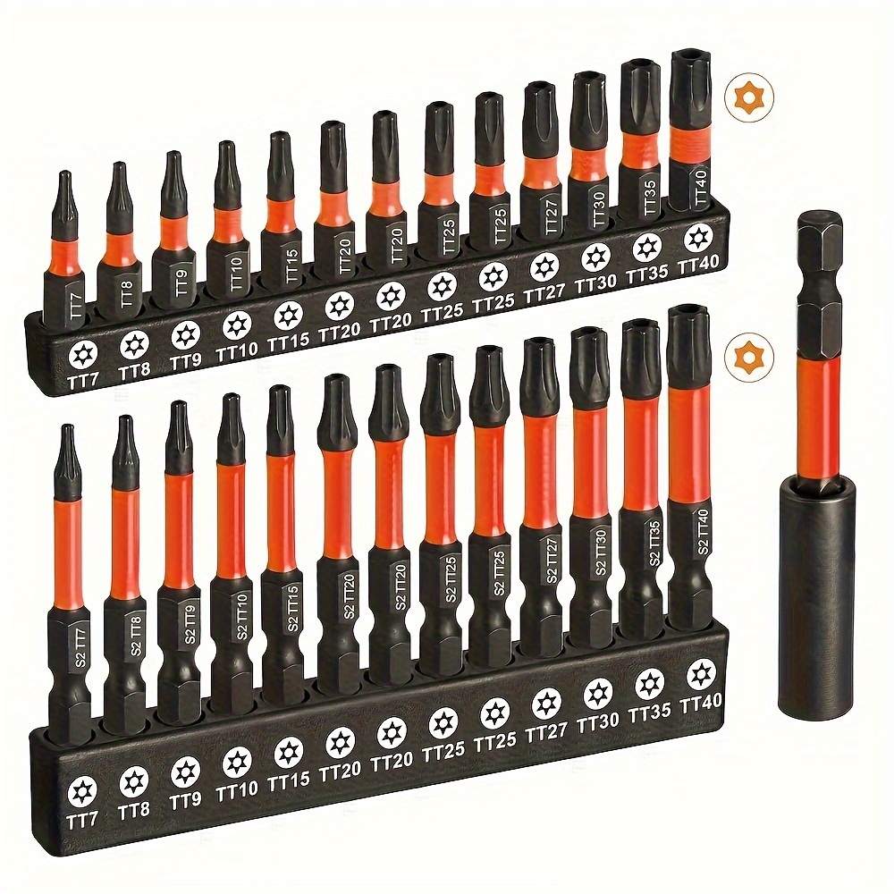 

Impact Torx Bit Set 27pcs (tt7-tt40), S2 Steel Security Torx Bit Set, Tamper Proof Star Bit Set With Cnc Machined Tips, 1"&2" Long Impact Bits With Magnetic Bit Holder And Storage Box