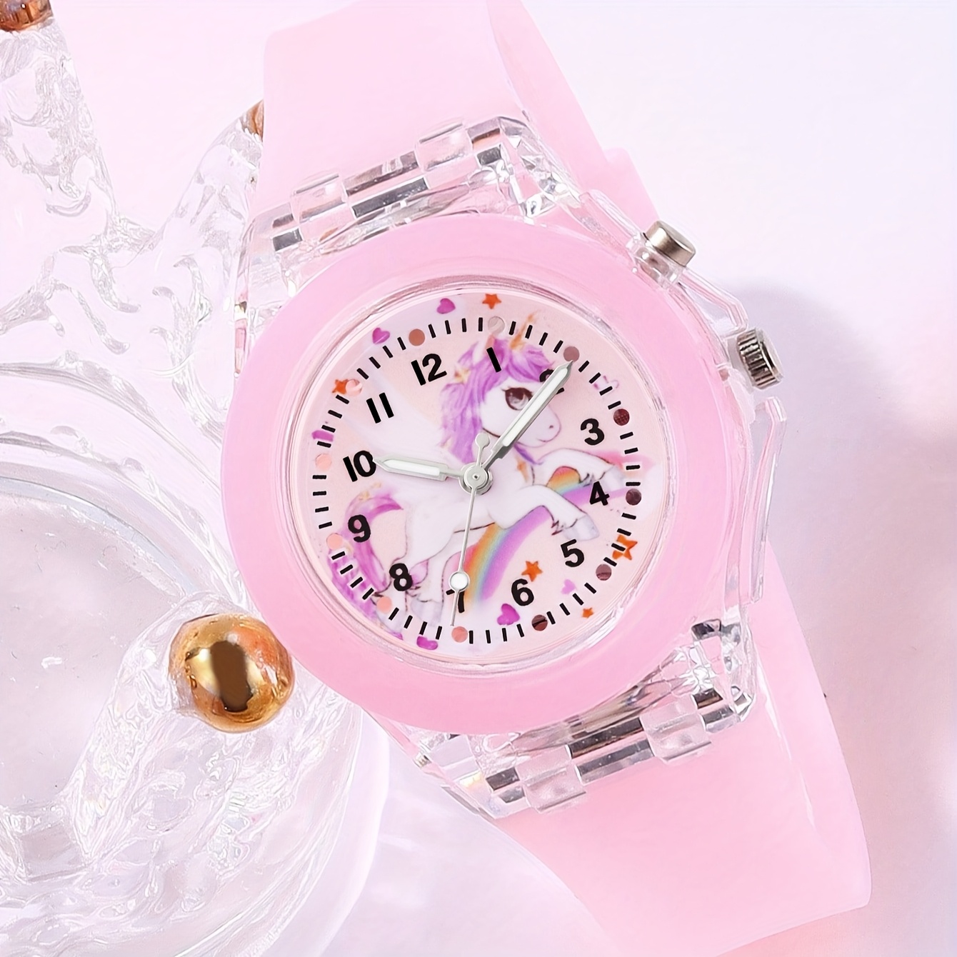 2pcs cute round unicorn quartz watch set with silicone strap and