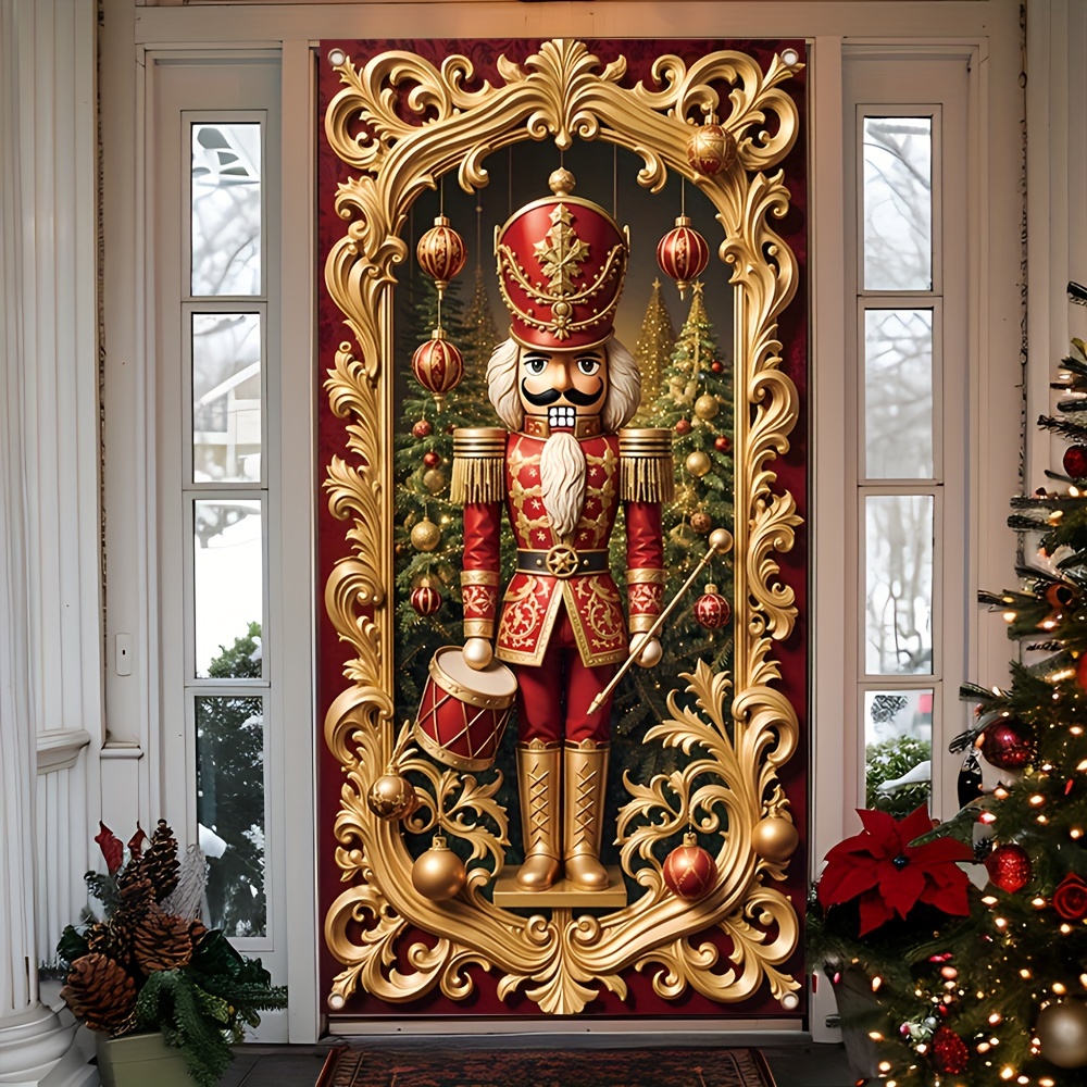 

Nutcracker Christmas Party Door Banner - Polyester, Easy-hang Design With 4 Holes, Winter & New Year's Outdoor Decorations