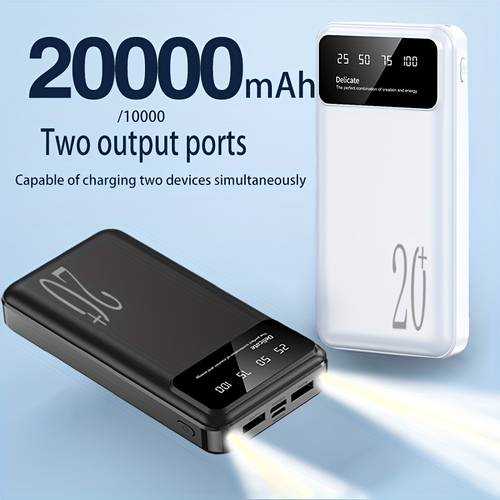 20000 10000mah portable power bank dual led lighting dual with large display portable phone charger suitable for iphone 15 pro 14max 13 12 devices usb type c outdoor emergency power backup battery pack gift