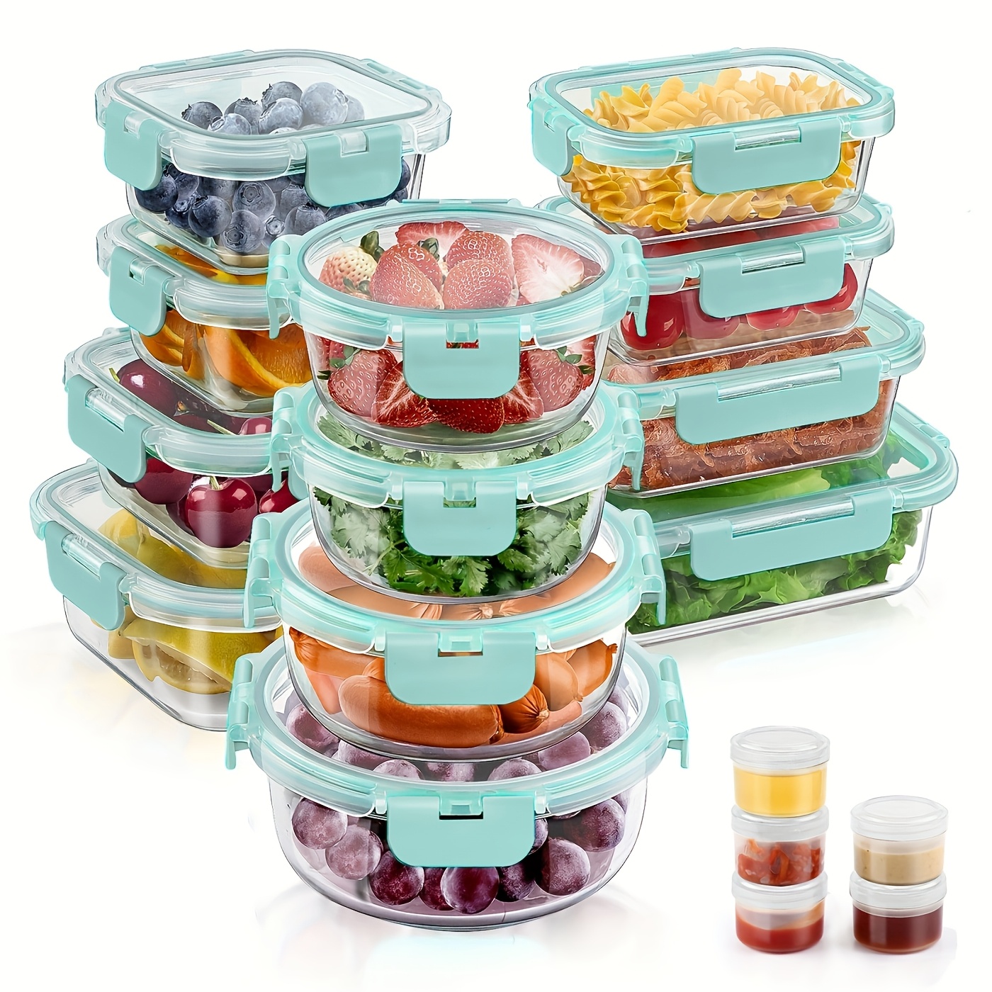 TEMU 34-piece Set Of Glass Food Storage Containers With Lids, Airtight Glass Lunch Boxes (17 Containers And 17 Lids), Leak-proof Lunch Containers