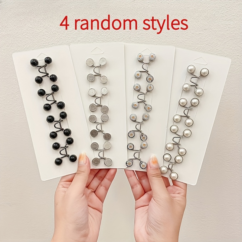 Image of 4pcs Set, Stylish Seamless Belt Fastener - Women's Metal Design, Jeans Waist Adjuster, Detachable, Adjustable, , Perfect Gift With Random Styles