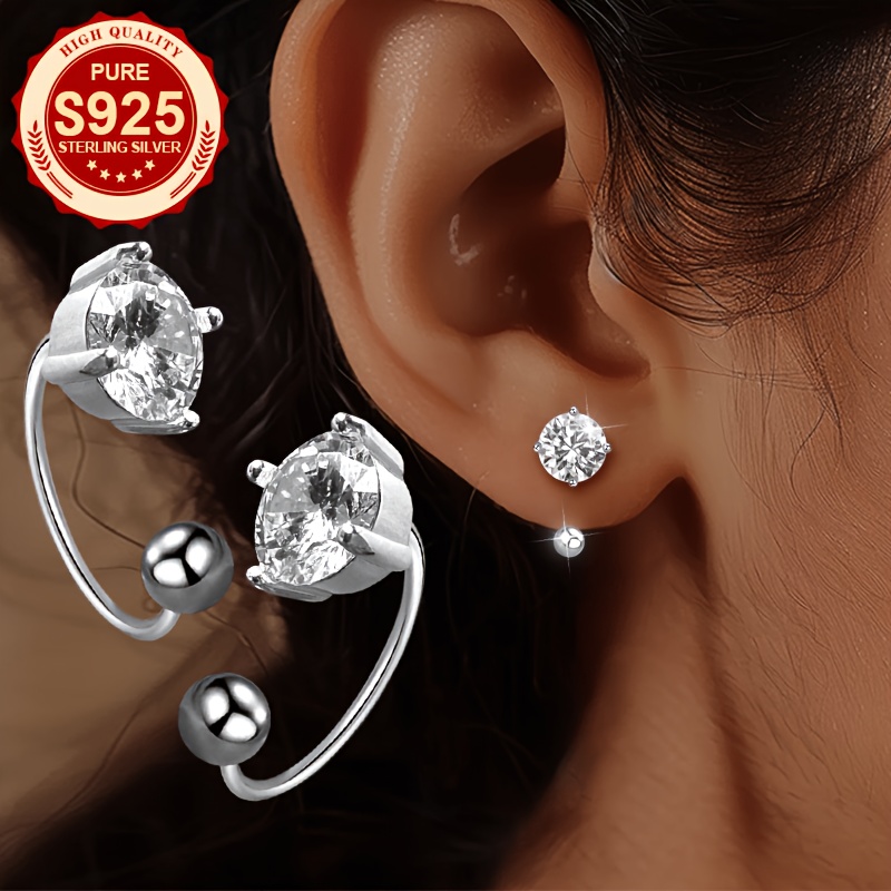 Women's S925 Silver Round Bead Earrings with Detachable Hooks