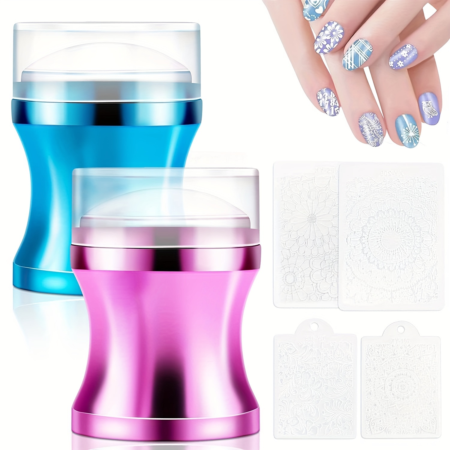 Image of 2pcs Nail Art Stamper With Scrapers, Transparent Clear French Nail Art Stamper With 2 Scrapers, Nail Stamp Set, Nail Nail Decoration, Nail Stamper For Manicure Tools