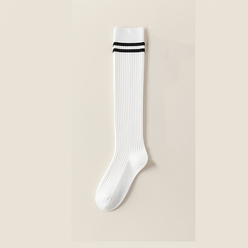 E-shop 1 Paar - Einfarbige Doppelstreifen Knöchelsocken, Damen Easy Elastic Style, Vielseitige High Tube Socken für den täglichen Arbeitsweg