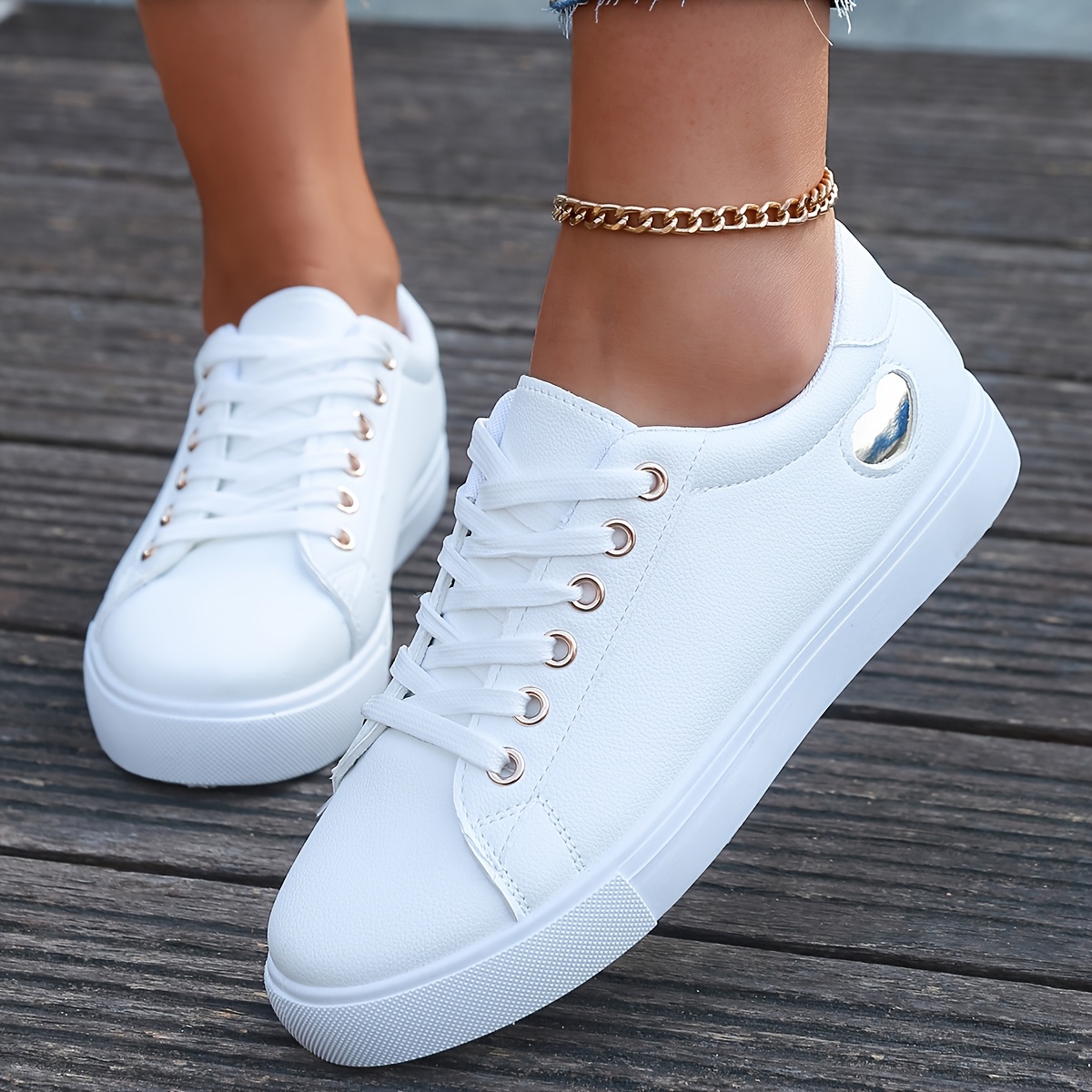 Kobiety białe trampki o niskiej topu Wygodne koronkowe buty swobodne buty ze złotymi akcentami gumowa podeszwa na cały dzień nosić jogę jogę swobodne stroje panie trampki codzienne obuwie eleganckie tkaniny wyłożone detale wnętrza 4