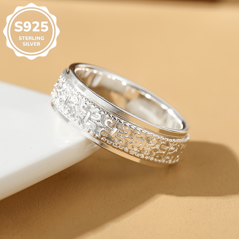Image of 1pc S925 925 Silvery Plated Exquisite Fashion Symbol Rotatable Unisex Decompression Ring Gift Decompression Ring Sizes 7.5-12.5 High-quality Jewelry Daily Casual Wear