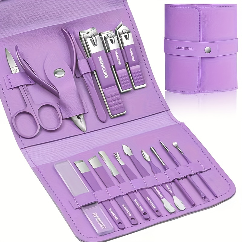 TEMU 16-piece Premium Stainless Steel Manicure & Pedicure Kit - Nail Clipper Set With , Nail File, Ear Pick, Scissors - Professional Grooming Tools For Travel & Beauty Care