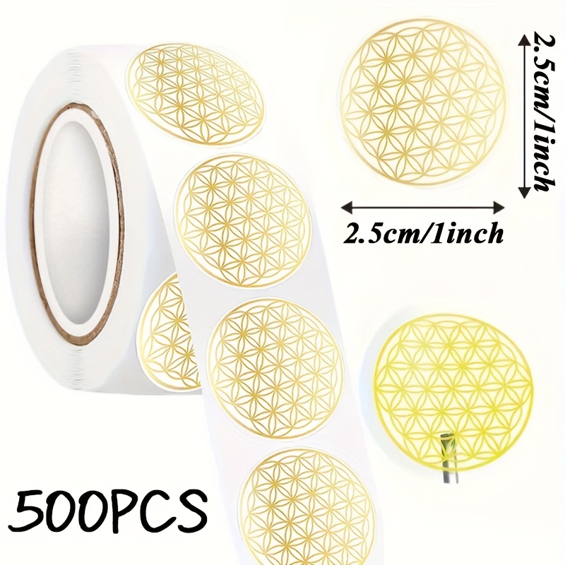 Image of 500pcs Flower Of Life Stickers, 1 Inch Round Self-adhesive Pvc, Sparkling Surface For Phone Cases, Journals, Envelopes, Water Bottles, Smooth Surfaces, Decorative Sticker(golden, Silvery)