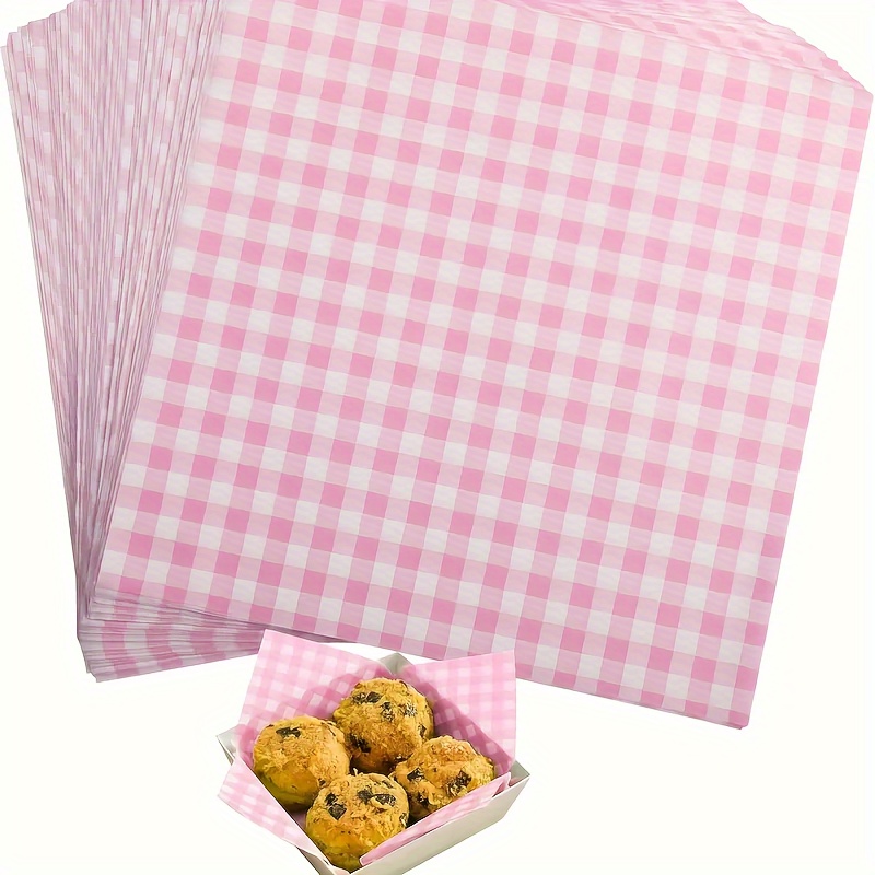 80 pink checkered wax paper sheets 7 inches pre cut baking parchment non stick oil resistant suitable for sandwiches   fries cakes versatile food grade wrapping paper ideal for christmas halloween hanukkah thanksgiving
