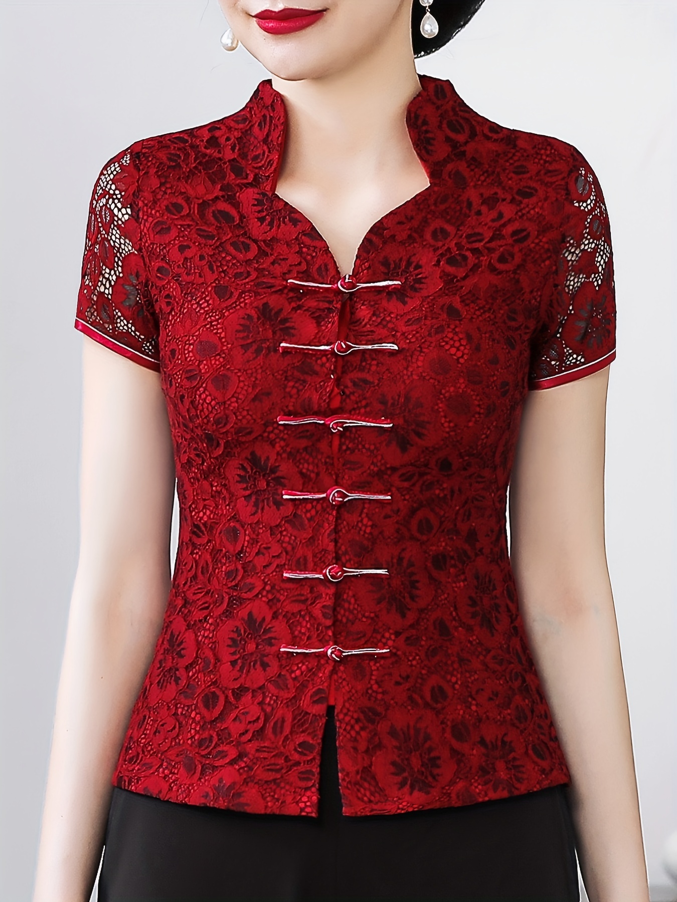 Women's Line Cotton Shirt, Mandarin Collar, China Frog Button