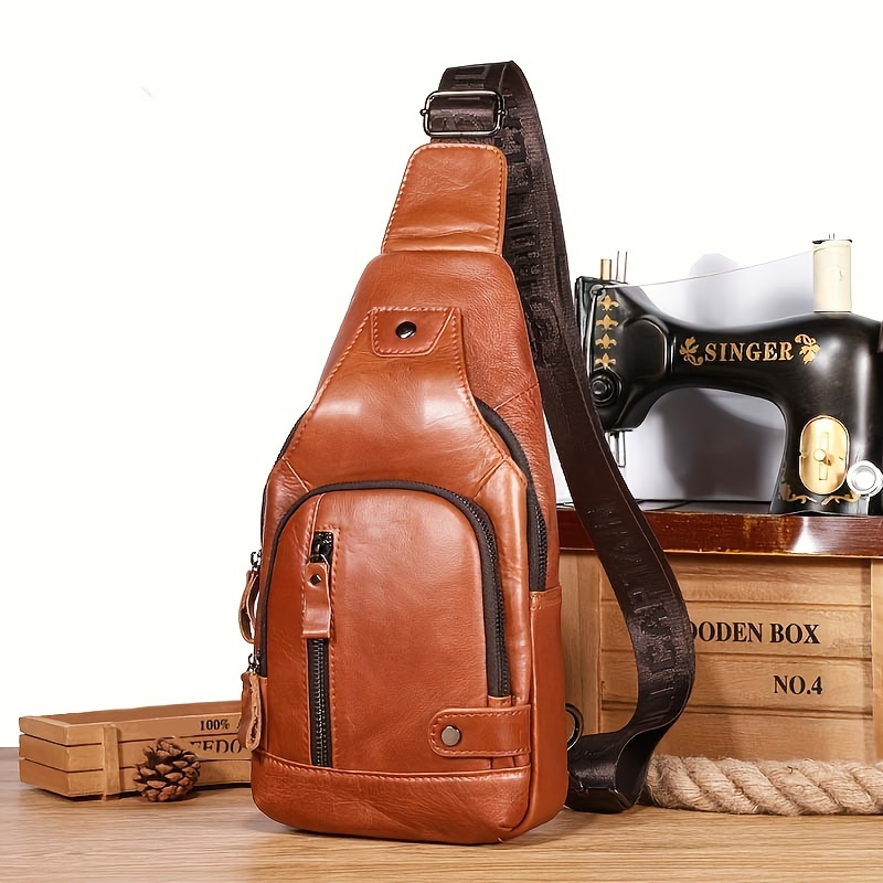 

Cowhide Men's Chest Bag Multi-functional Trend Chest Bag Fashion Casual Large Capacity Single Shoulder Crossbody Bag