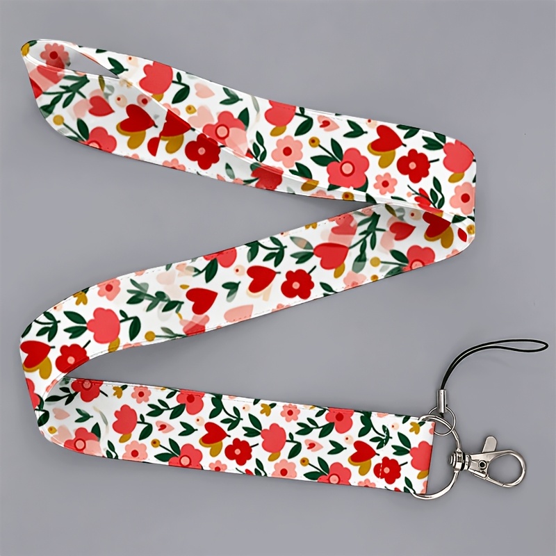 TEMU Cordón unisex 2D de 1 estilo con soporte para teléfono y tarjetas con estampado de , hojas verdes y flores rosas y , para trabajo y , para ,