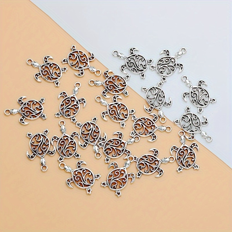 

20pcs Charme de Tortue en de , Tortue Ancienne Argentée Tibétaine, pour Bracelet, Boucles d'Oreilles et Collier