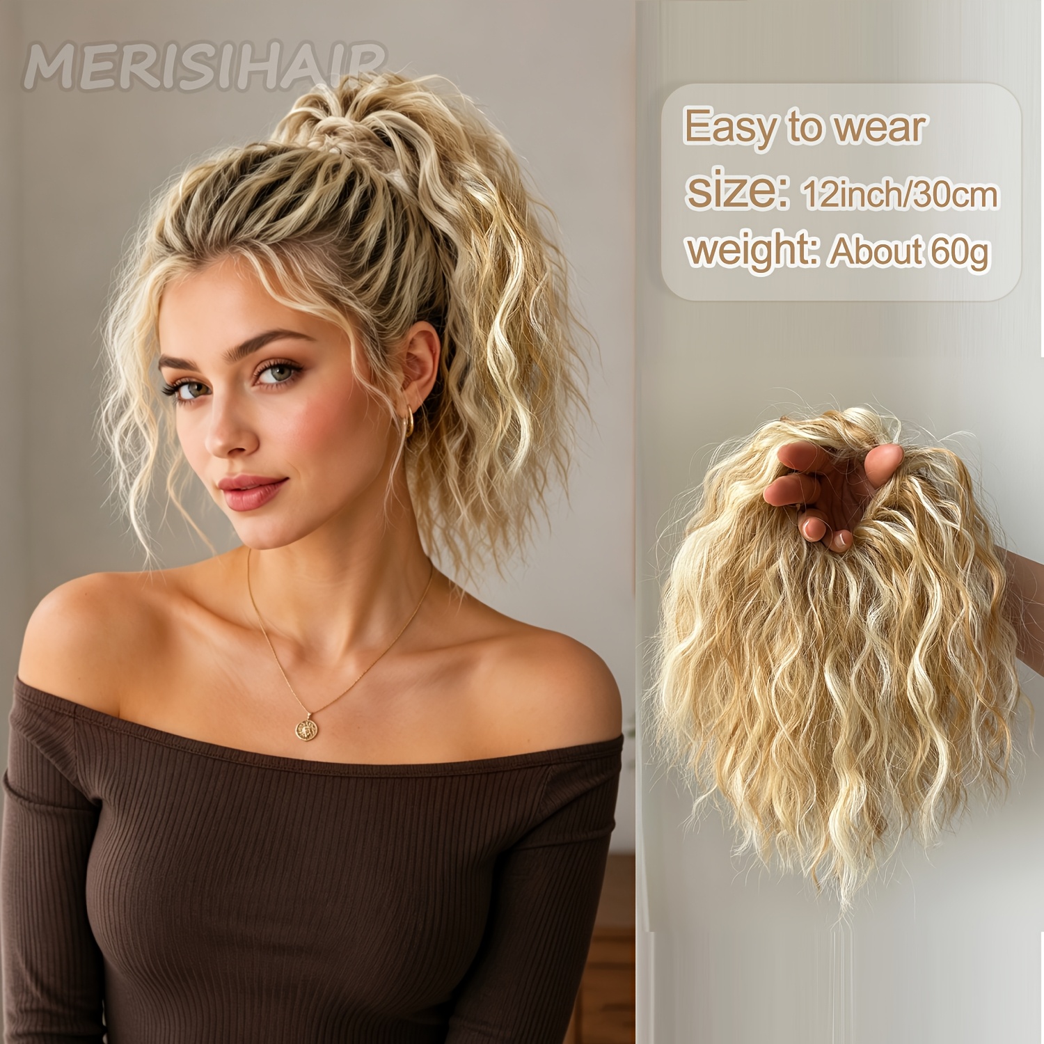 Image of Messy Fluffy Curly Bun Wig, Synthetic High-heat-resistant Ponytail Extension, Suitable For Daily Wear, Increases Hair Volume