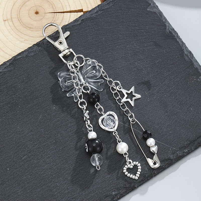 TEMU Portachiavi chic a con perline per - Stile punk con chiusura a moschettone, con ciondoli a forma di stella, cuore e perla, accessorio moda