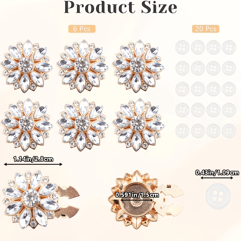 TEMU Set van 26 stuks: Geschikt voor heren- en damesoverhemden; Decoratieve strass-knoopbedekkers, inclusief 6 gouden knoopbedekkers witte knopen;