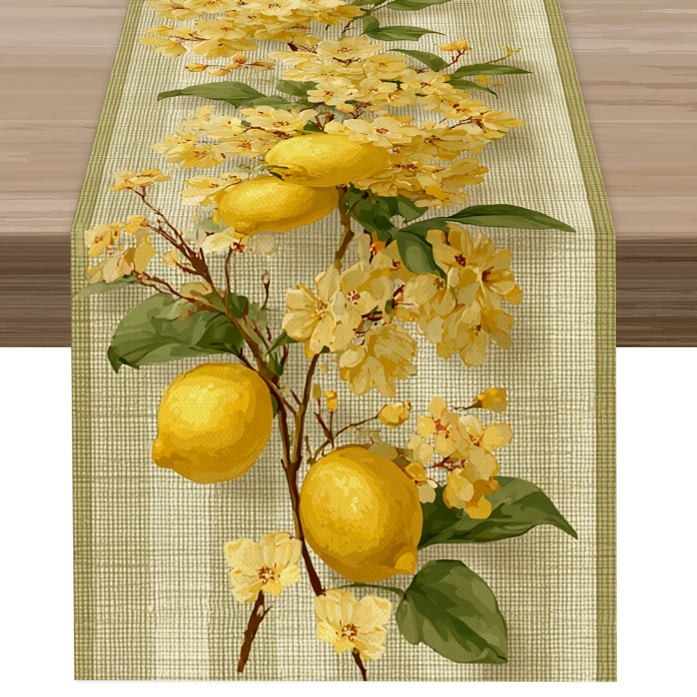 TEMU 1pc, Warm Yellow Small Flower Lemon Pattern Printed Table Runner, Latest Summer Table Runner, Cozy Style, Printed Tablecloth Table Runner,
