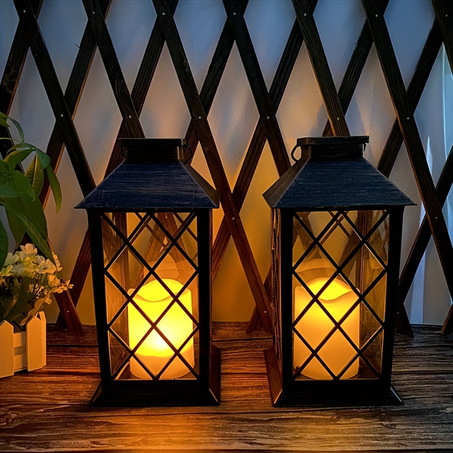 solar powered outdoor lantern with candle design vintage garden lawn decor energy   plastic light with switch control semi flush mount for patio balcony or yard solar outdoor decorations patio lighting   ambiance durable lighting 0