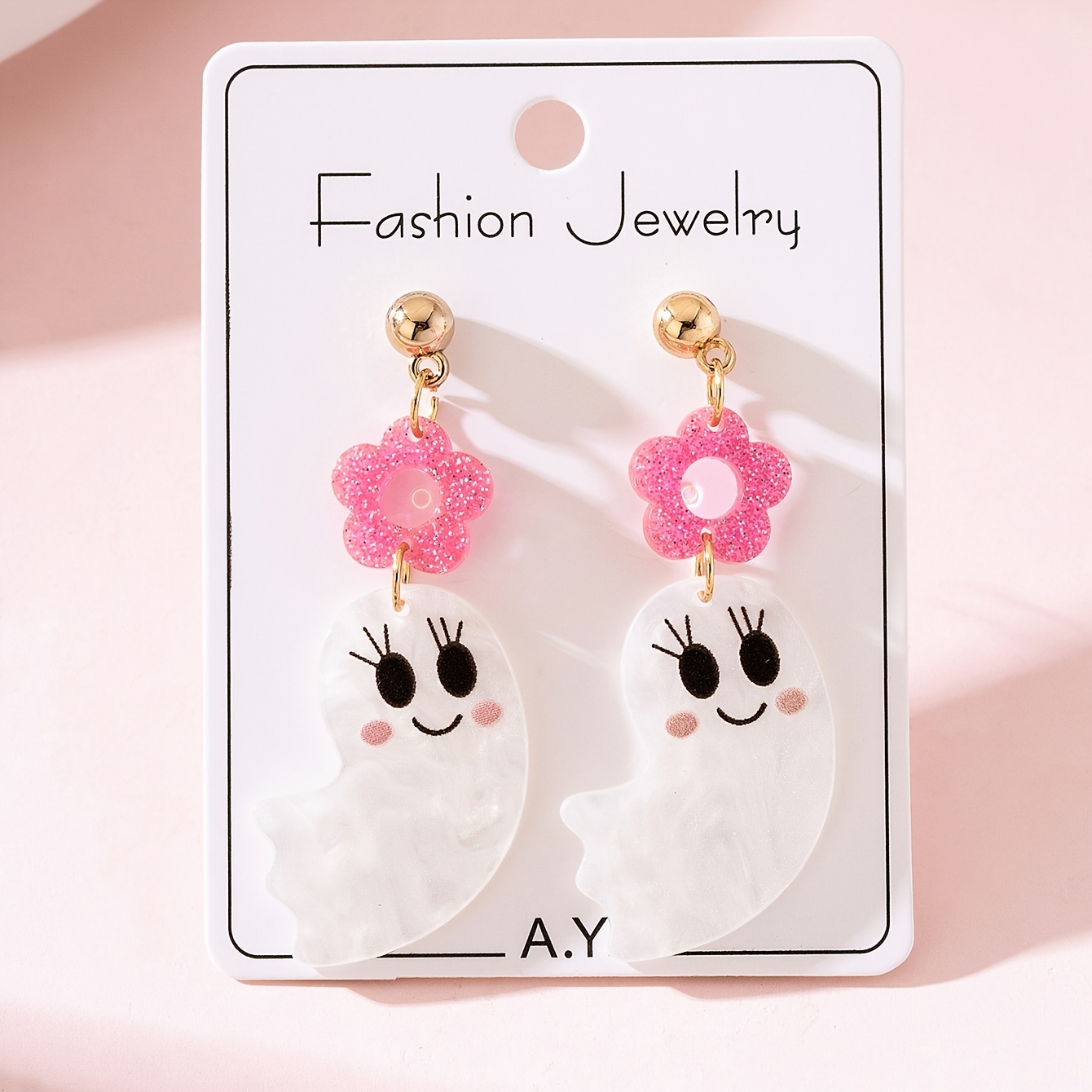 TEMU 1 Pair Halloween Cute , Pink Women's Fashion Earrings, Suitable For Holiday Parties And Gifts