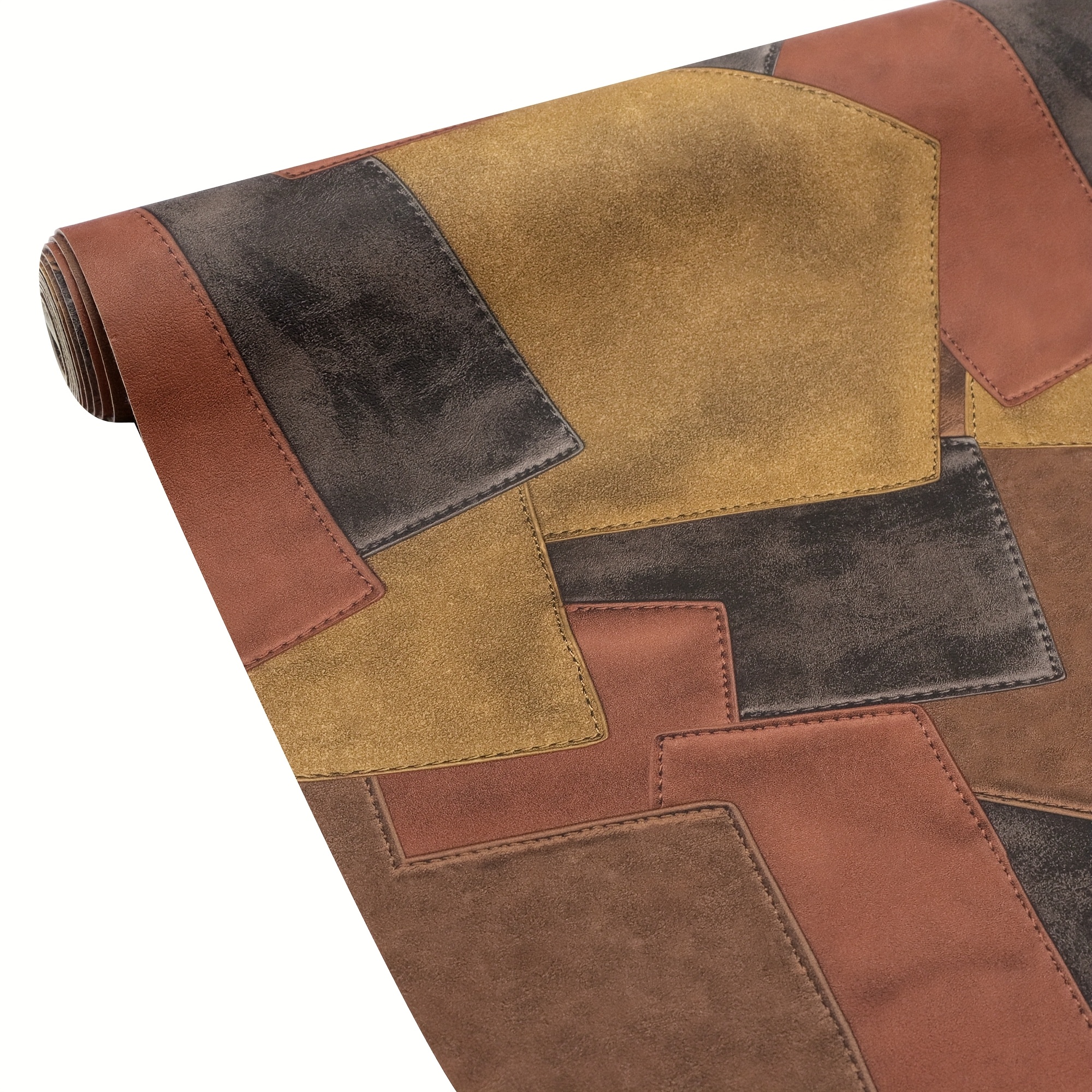 TEMU 1 Rotolo Tessuto in Pelle Patchwork Irregolare di Grandi Dimensioni X 53.14 Pollici Stampa Vintage Multicolore Cuciture, per Borse, Portafogli,