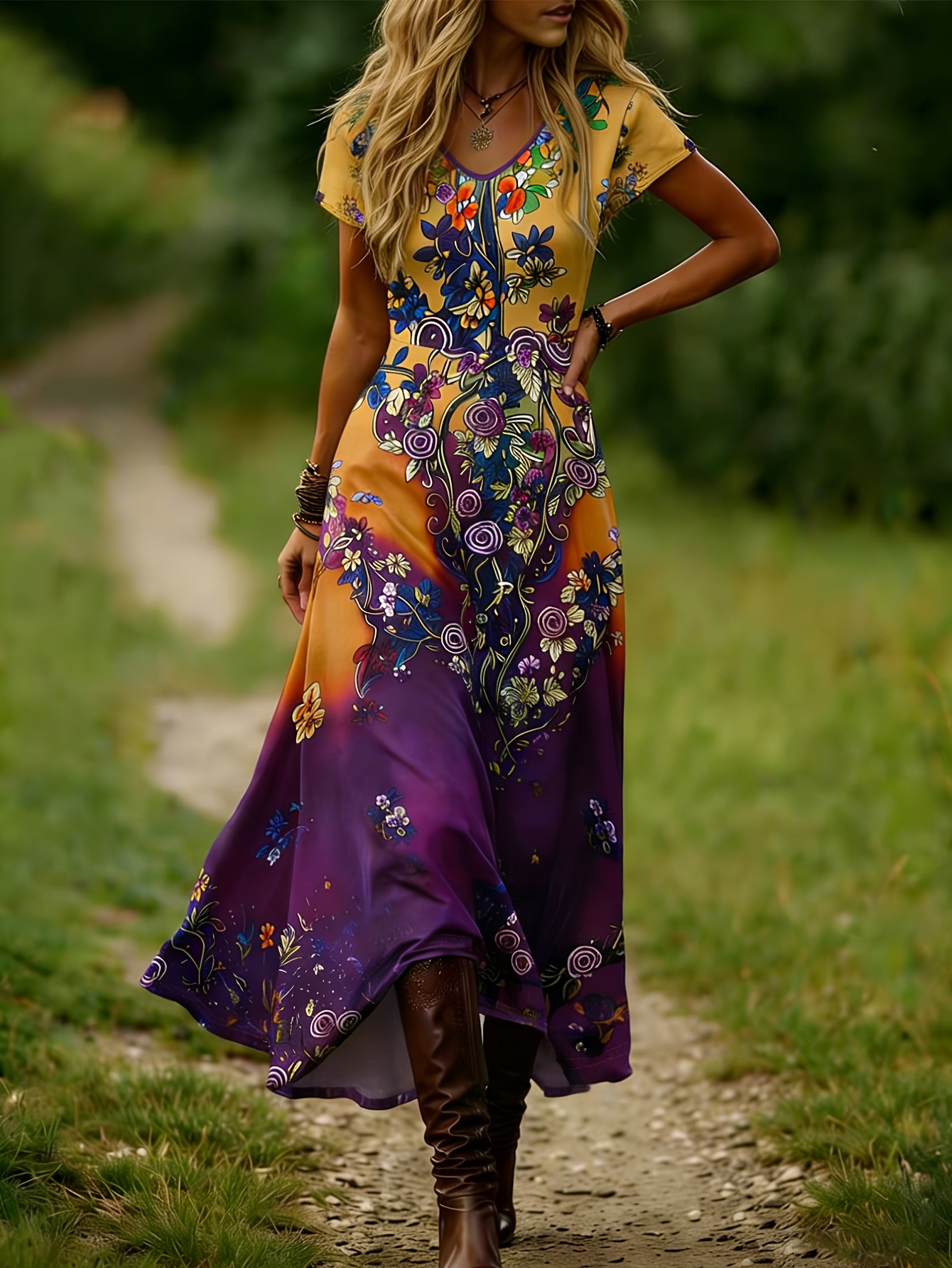 summer floral maxi dress Boho Long Summer Sundress – Off-Shoulder Slit Skirt Floral Maxi Dress in White | Women's Boho Fashion | XS