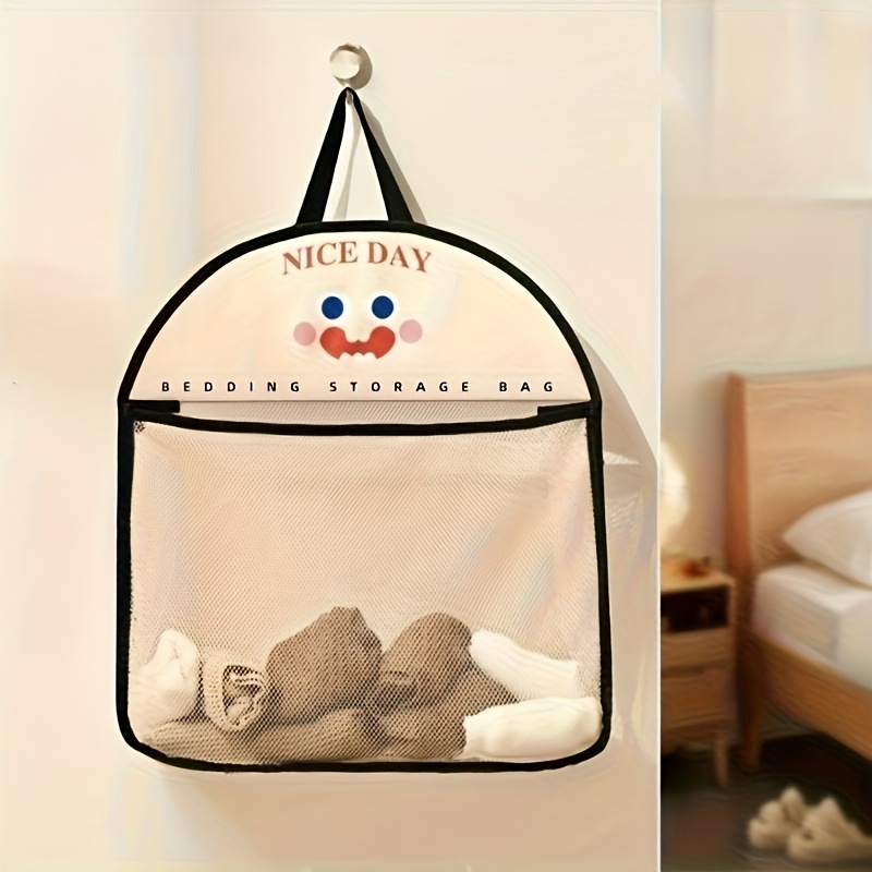 1 Bolsa de almacenamiento colgante de malla - Bolsa de acabado de tela transpirable con lindos diseños de animales, diseño plegable que ahorra espacio, adecuada para ropa interior, calcetines, adiciones de lavandería montadas en la pared, regalo ideal para acabados del hogar, 4 bolsas de almacenamiento de temporada disponibles