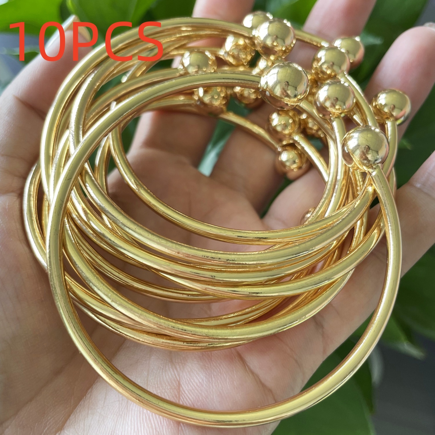 TEMU 1/5/10pcs Retro Boho Thick West Indian Golden Bangles 10mm Ball Bangles Boho Stacking Bangles Handmade Bangles For Women Daily Holiday Jewelry Gifts For Her