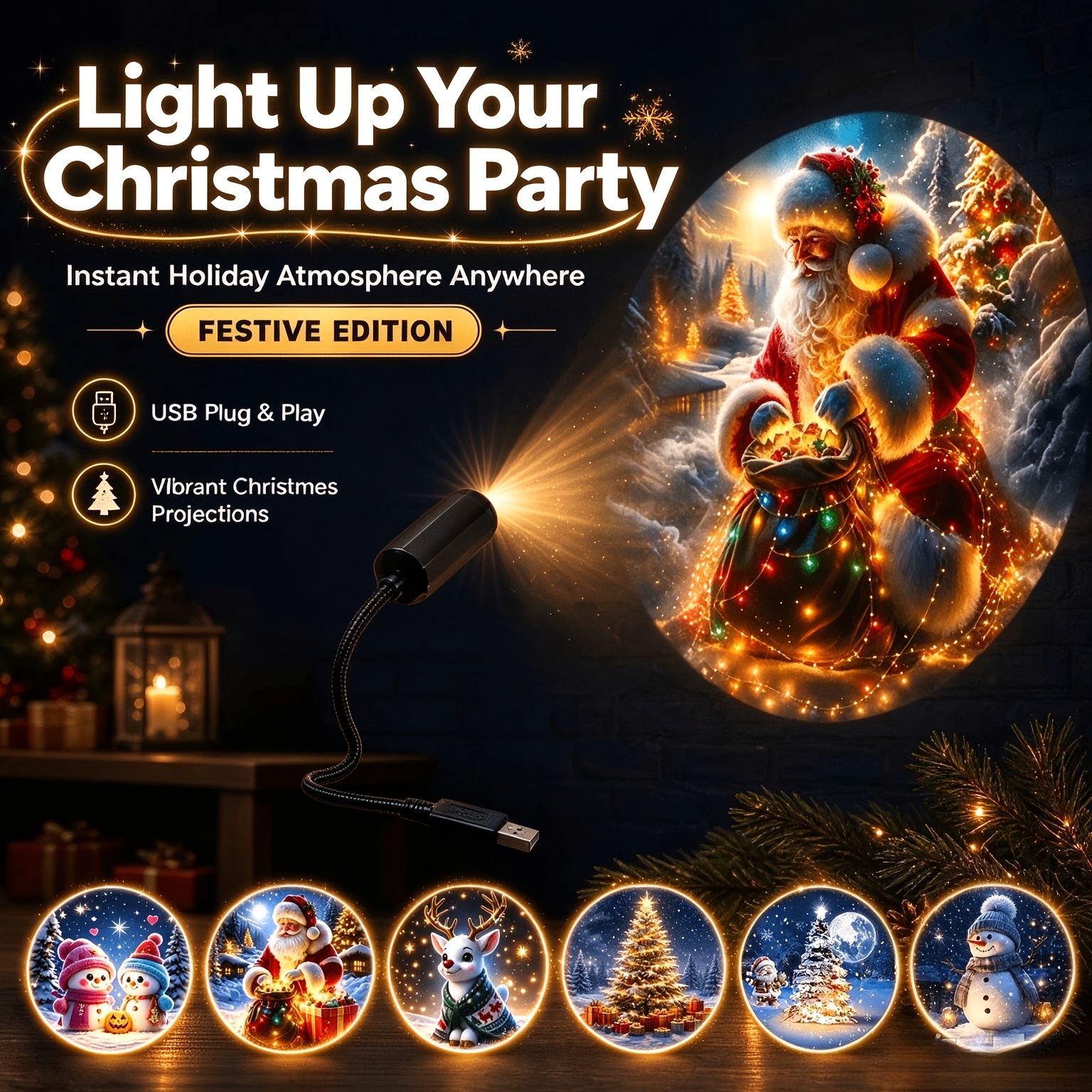 Image of Light Projector, 6 Christmas Patterns Projector, 6 , Plug And Play Ambient Light, Suitable For Ceiling Wall Background Decoration Lighting, 360° Rotating Christmas Holiday Projection