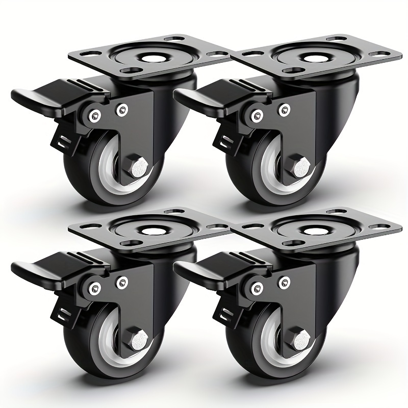 4pcs 1 5 inches heavy duty caster wheels swivel caster wheel with without brake furniture hardware rotatable caster with safety lock brake for table chair furniture equipment storage bins office cabinets details 3