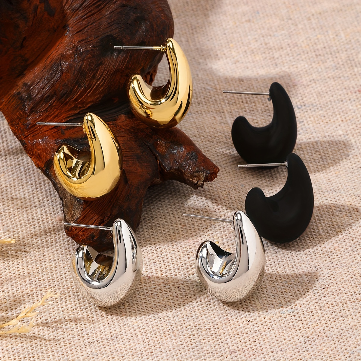 Teardrop Hoop Earrings Set for Women Retro Punk Style